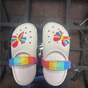 CROCS Kids Slippers with Rainbow and White Accents